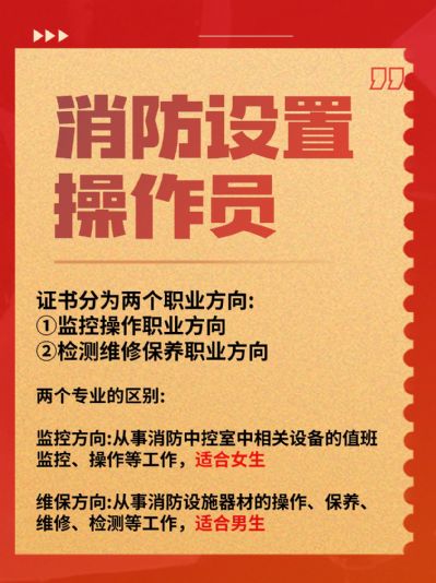 消防设施操作员适合男女生报考的证书！