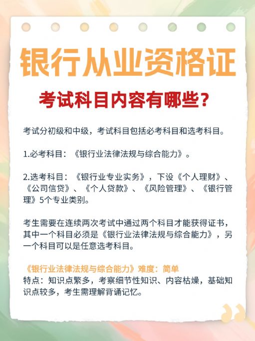 银行从业资格证报考：选考科目难易重点分析
