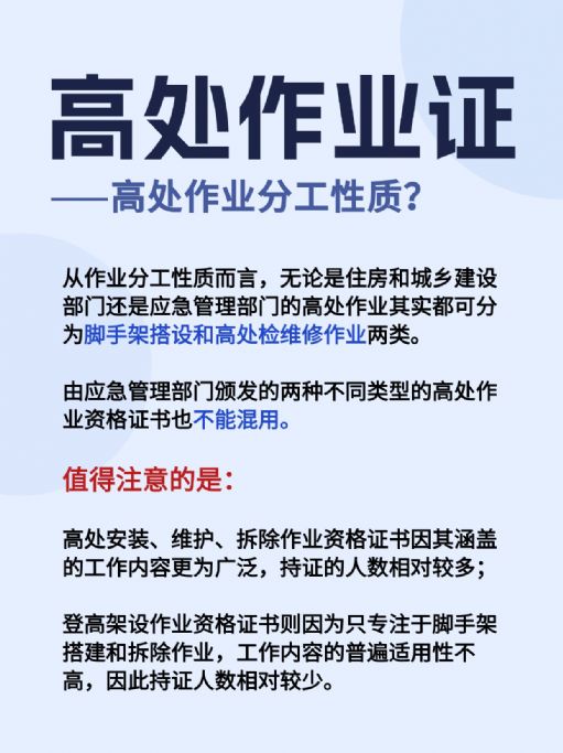 高处作业证分两种工作范围使用，学哪个好？